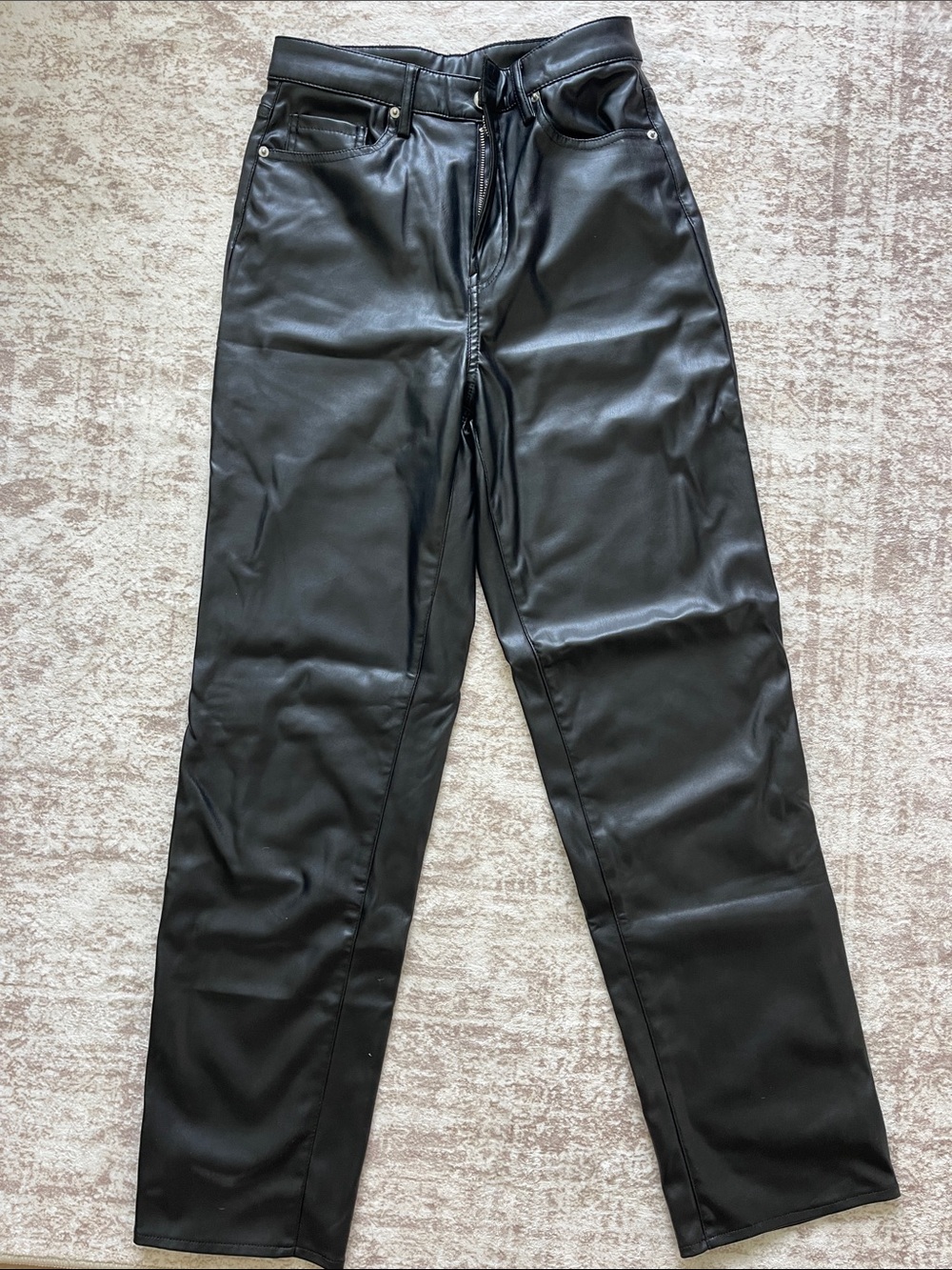 H&M Black Faux Leather Straight Jeans